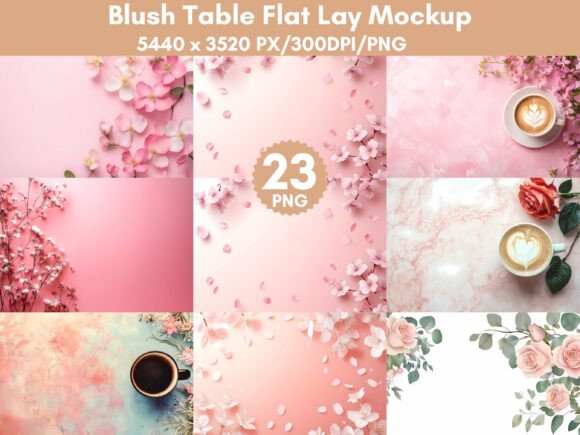 Download 23 Blush Table Flat Lay Mockup - Premium Bundle